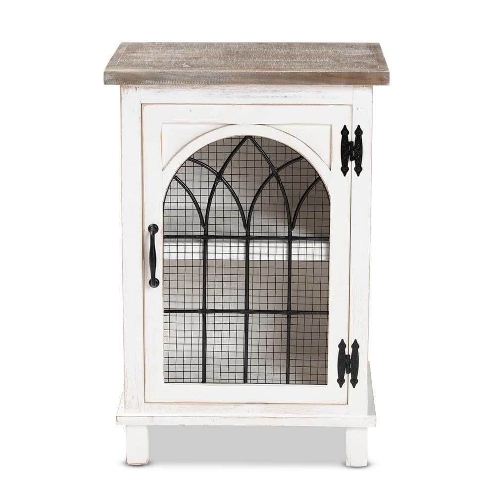 Faron Vintage Two-Tone Wood Nightstand with Metal Accents