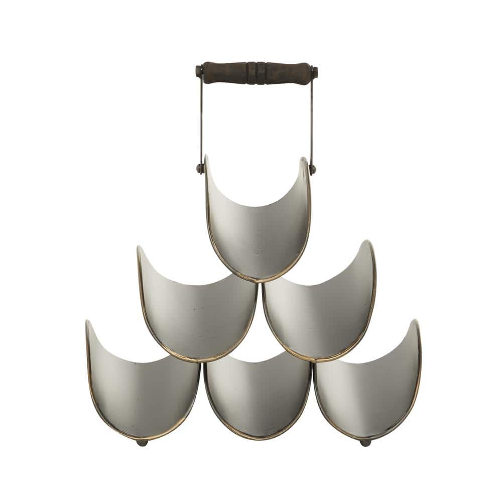 Black and Gold Metal 6 Bottle Wine Rack with Handle