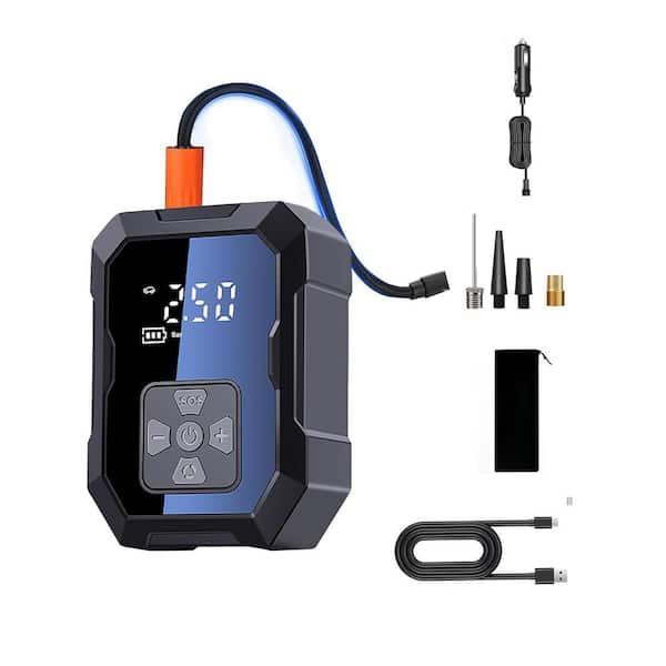 Cordless Tire Inflator 150 PSI Portable Electric Air Compressor with Real-Time Pressure Display LED Light Battery Backup