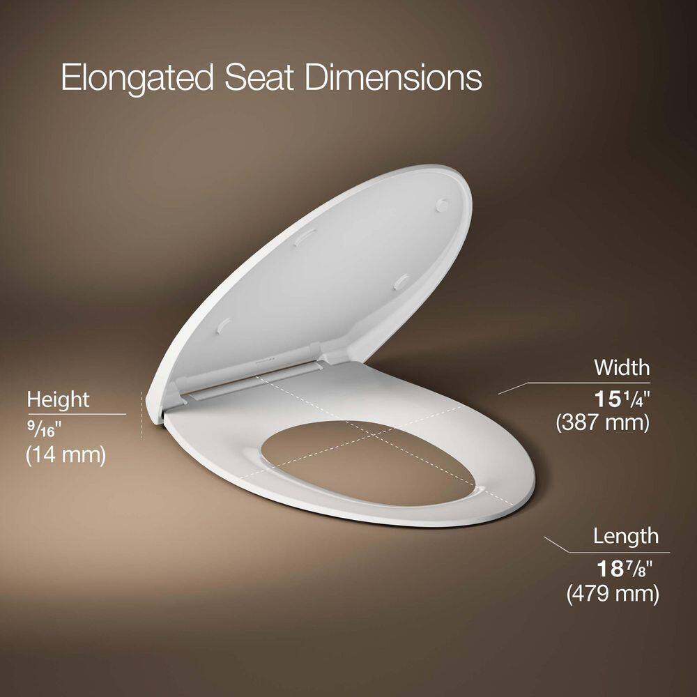 White Thermoset Plastic Quiet-Close Elongated Toilet Seat