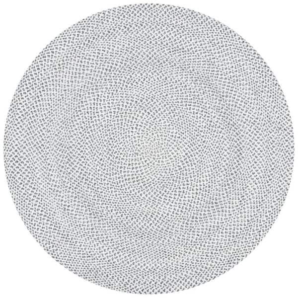 SAFAVIEH Braided Gray/Ivory 9 ft. x 9 ft. Round Solid Area Rug
