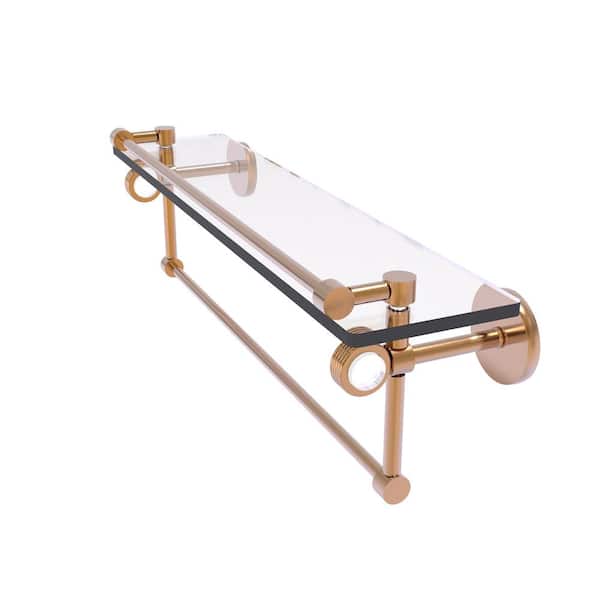 Allied Brass Clearview 22 in. W x 6.7 in. H x 5.8 D Glass Rectangular Shelf in Brushed Bronze with Towel Bar and Groovy Accents