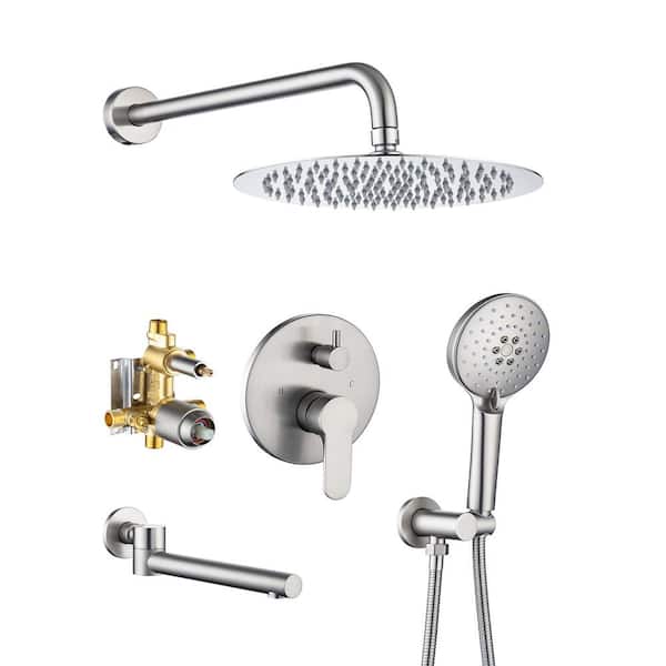 Unbranded Single Handle 4-Spray Patterns 2 Showerheads Shower Faucet 2.5 GPM with High Pressure Hand Shower in Brushed Nickel