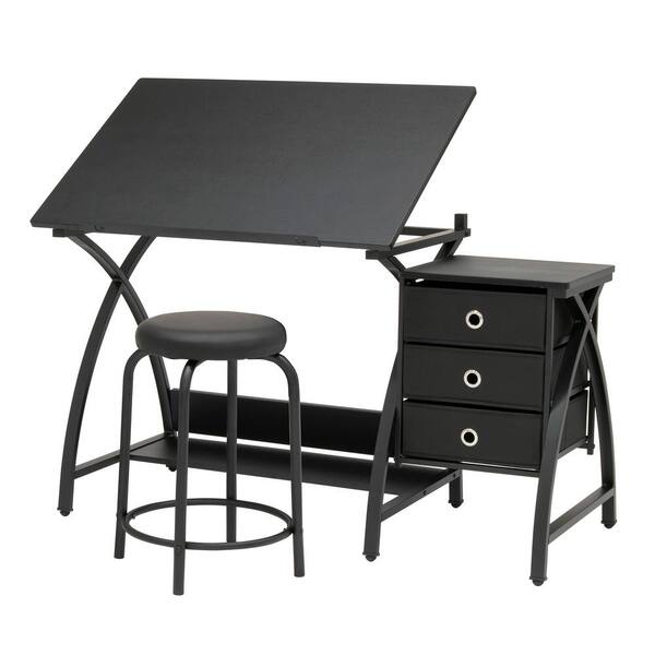 Unbranded Venus Craft Adjustable Tabletop with Storage and Stool in Black ( 2-Piece)