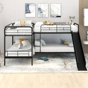 Black Twin Size L-Shaped Bunk Bed with Slide and Ladder