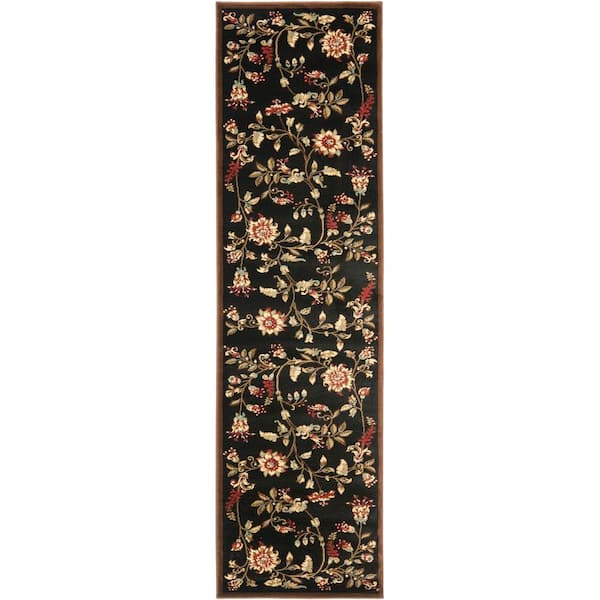 SAFAVIEH Lyndhurst Black/Multi 2 ft. x 16 ft. Border Floral Runner Rug