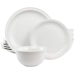 Siam 12-Pcs Round Stoneware Dinnerware Set Service of 4 in White