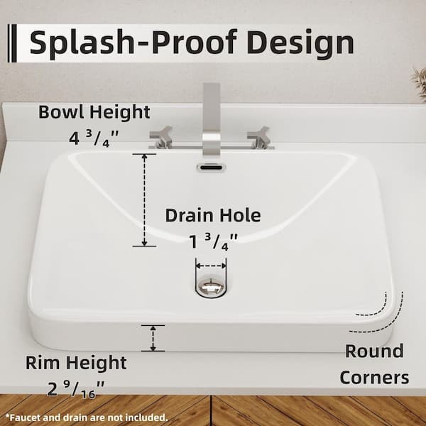 Los Flexi Rectangular Semi Recessed Bathroom Sink 20 in. x 14 in