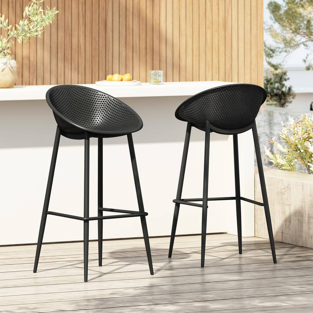Noble House Gia Outdoor Patio Barstools, Polypropylene, Black (Set of 2 ...