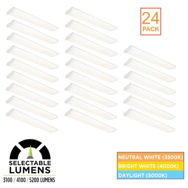 24-Pack 4 ft. x 10 in. 3100/4100/5200 Lumen Integrated LED White Commercial Wraparound Light, Selectable CCT, 120-277V