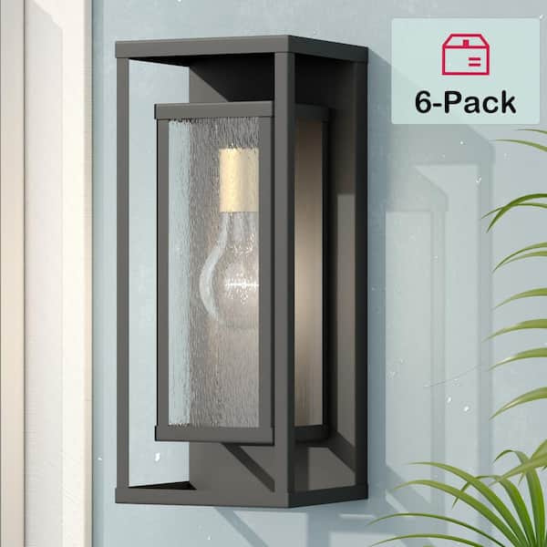 Montpelier 1-Light Black Hardwired 16 in. H Outdoor Sconce Dusk to Dawn Wall Lantern Sconce (6-Pack)
