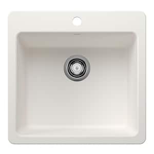 Liven SILGRANIT 21.25 in. Drop-In/Undermount Single Bowl Granite Composite Kitchen Sink in White