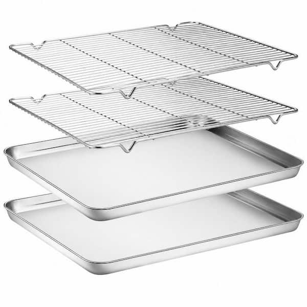4-Piece Baking Sheets, Cooling Racks Set, Stainless Steel Cookie Pans, Non Toxic Heavy Duty Baking Trays with Racks