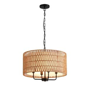 19.7 in. 4-Light Rattan Yellow Bohemin Chandelier for Foyer Dining Room