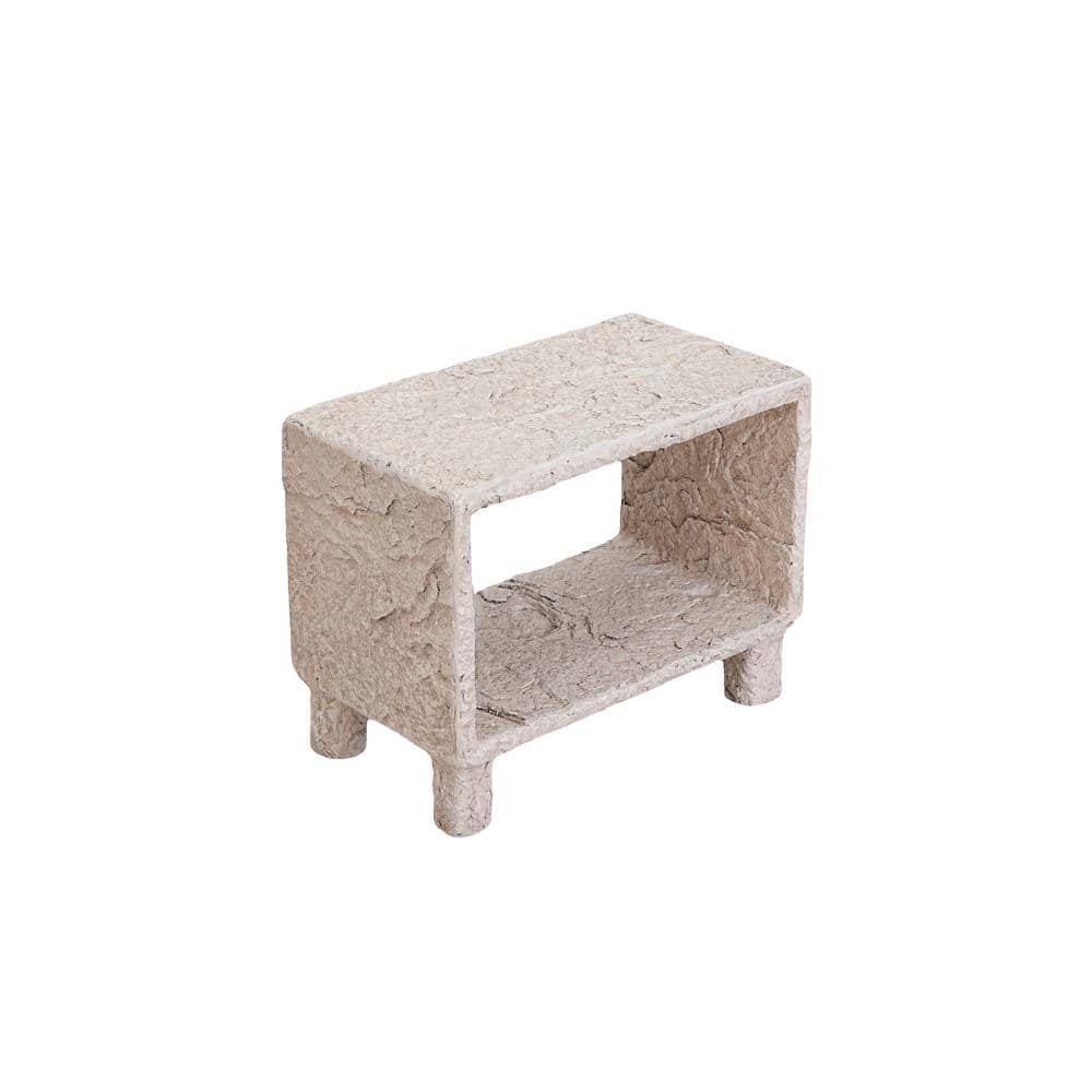 23 in. Beige Double Layer Rectangle Tabletop Magnesium Oxide Outdoor Side T