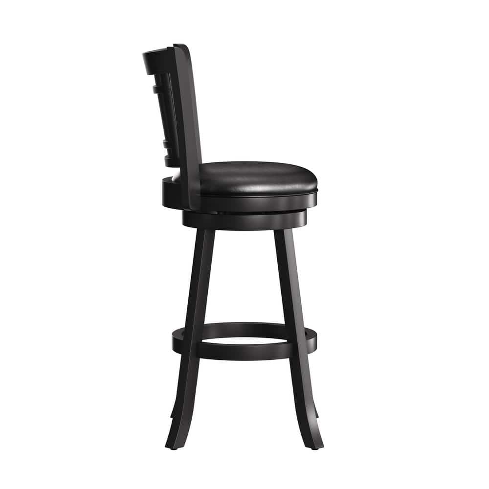 Transitional Black Faux Leather and Wood Swivel Bar Stool