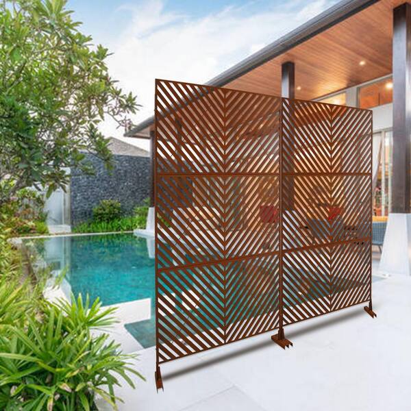 Tidoin 6.3 ft. x 4 ft. Rust Red Steel Freestanding Flat Flat Top Decorative Privacy Screen Metal Fence Panel