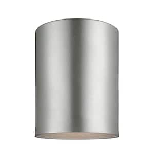 Outdoor Cylinders 6.625 in. Painted Brushed Nickel 1-Light Outdoor Ceiling Flushmount