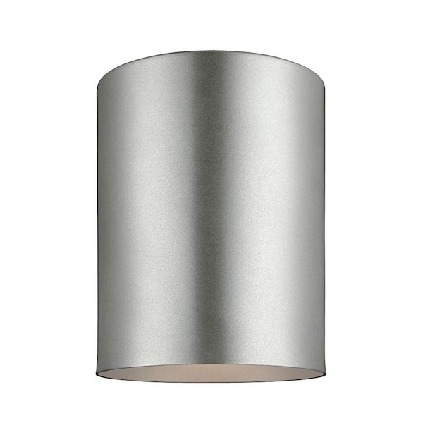 Generation Lighting Outdoor Cylinders 6.625 in. Painted Brushed Nickel 1-Light Outdoor Ceiling Flushmount