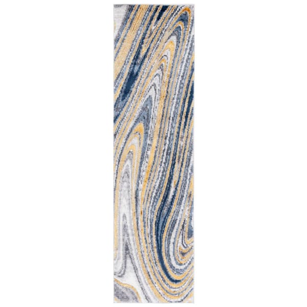 Amelia 700 2 ft. x 8 ft.Blue/Gold Abstract Runner Rug
