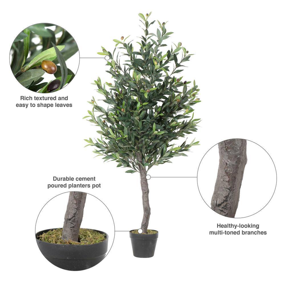 50-Inch Tall Faux Olive Tree in Black Planter
