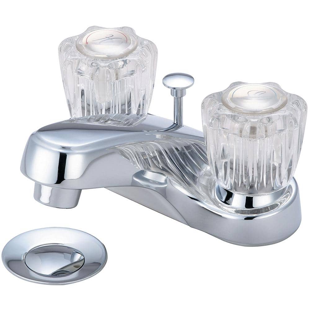 Polished Chrome Centerset Bathroom Faucet with Acrylic Handles