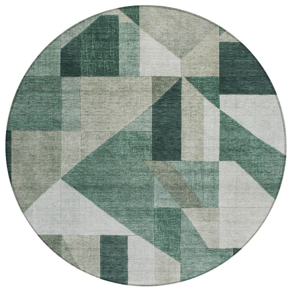 Chantille Machine Washable Indoor/Outdoor Abstract ACN2365 Basil 8 ft. x 8 ft. Round Rug
