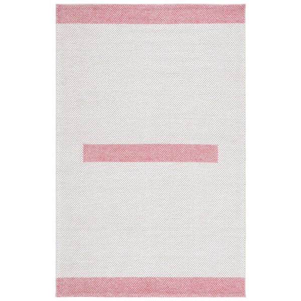 Natura 4 ft. x 6 ft. Ivory/Pink Geometric Border Area Rug