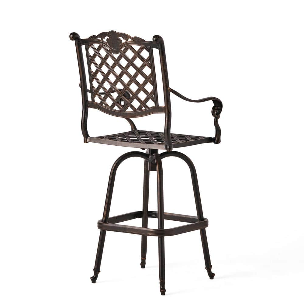 Traditional Swivel Cast Aluminum Outdoor Bar Stool with Classic Diamond Lat
