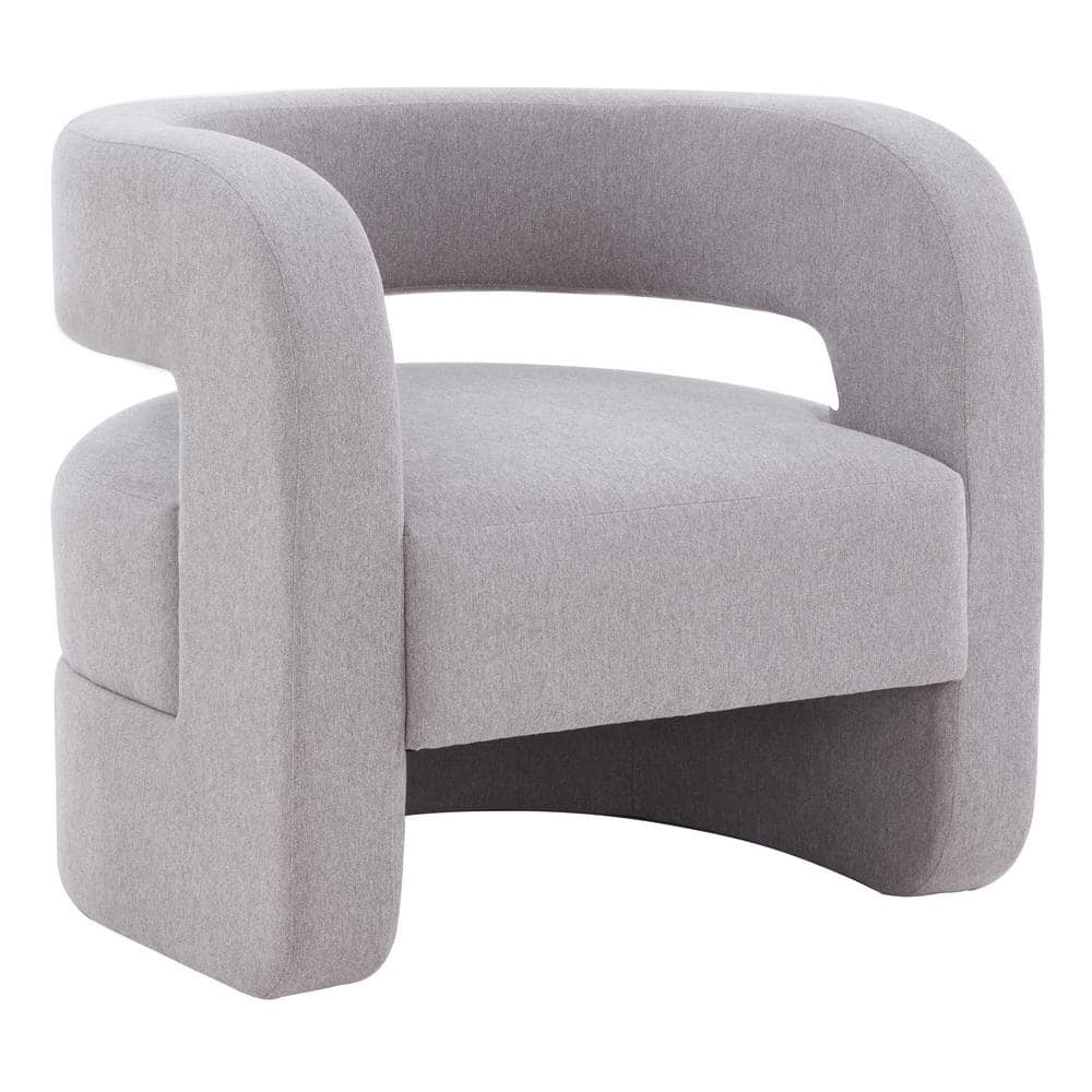 Anissa Light Grey Velvet Barrel Accent Chair with Wood Base