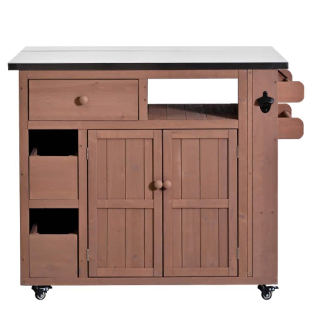 Brown Outdoor Grill Cart, BBQ Kitchen Cart with Stainless Steel Top & Side Spice Rack price history on PriceWatchPro