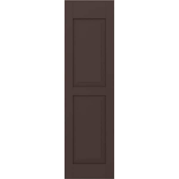 Ekena Millwork 15 in. W x 72 in. H Americraft 2-Equal Raised Panel Exterior Real Wood Shutters Pair in Raisin Brown