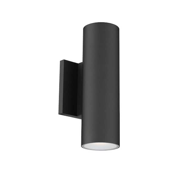 Cylinder 10 in. Black Outdoor/Indoor Cylinder Sconce Hardwired Integrated LED Selectable CCT-Up and Down Light Output
