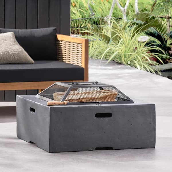 29 in. Outdoor Square Wood- Burning Fire Pit in Dark Gray