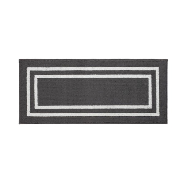 Machine Washable Non-Skid Dark Gray/White  2.2 ft. x 5 ft. All Loop Tufted Area Rug