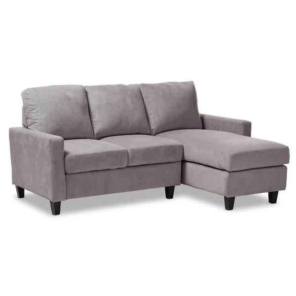 Baxton Studio Greyson 2-Piece Light Gray Fabric 4-Seater L-Shaped Sectional Sofa with Removable Cushions