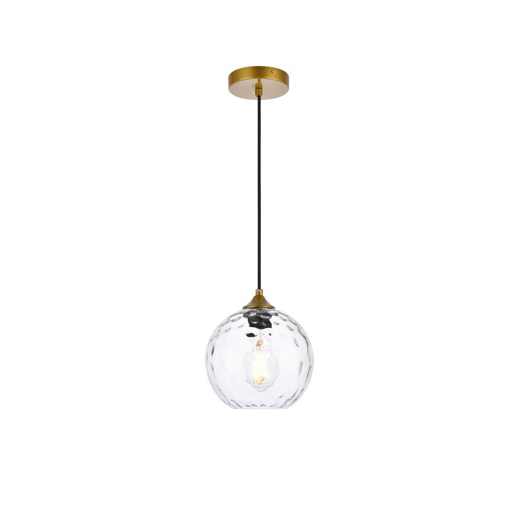 Home Living 40-Watt 1-Light Brass Pendant Light with Glass Shade, No Bulbs 