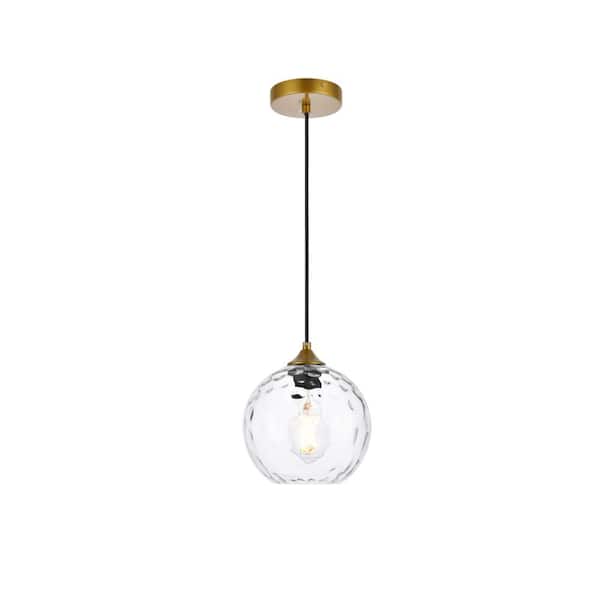 Unbranded Home Living 40-Watt 1-Light Brass Pendant Light with Glass Shade, No Bulbs Included
