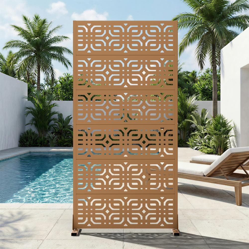35 in. W x 72 in. H Brown Galvanized Steel Freestanding Recursive Square Cut Patio Divider Screen (1-Pack) price history on PriceWatchPro