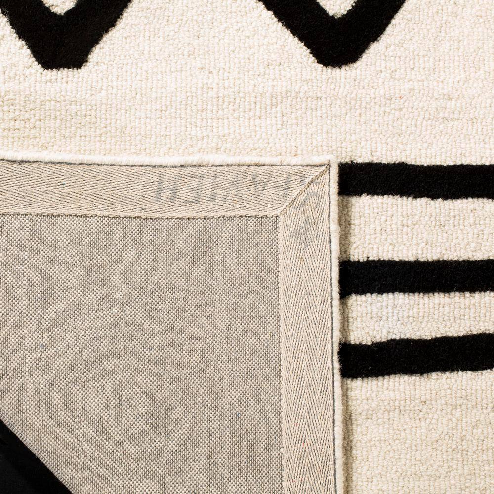 Ivory and Black Geometric Wool Kids Area Rug, 6' x 9'