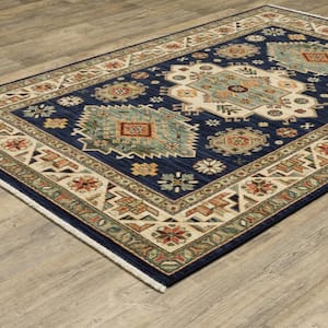 Lillian Navy/Multi 5 ft. x 8 ft. Southwest Tribal Medallion Wool/Nylon Blend Fringed-Edge Indoor Area Rug