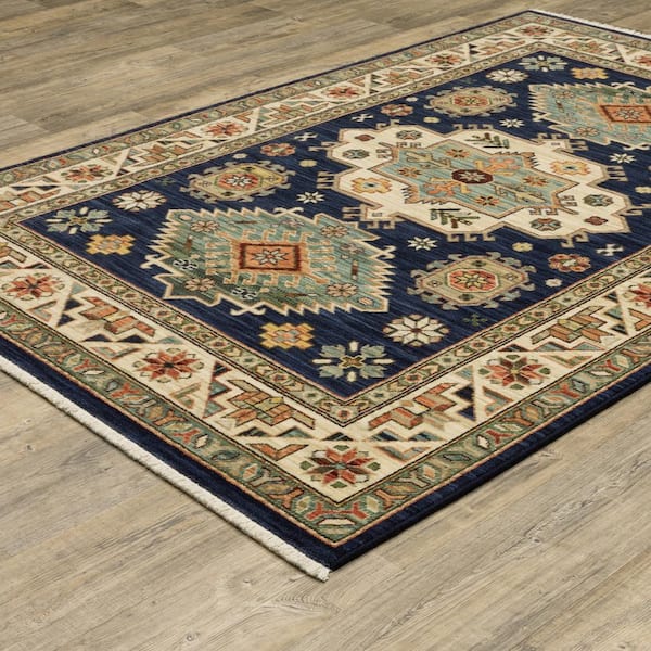 Lillian Navy/Multi 6 ft. x 9 ft. Southwest Tribal Medallion Wool/Nylon Blend Fringed-Edge Indoor Area Rug