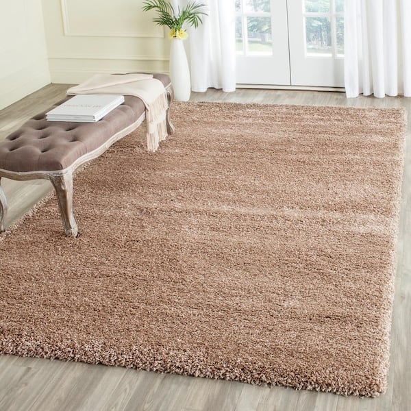 Milan Shag Dark Beige 3 ft. x 3 ft. Solid Flokati Square Area Rug