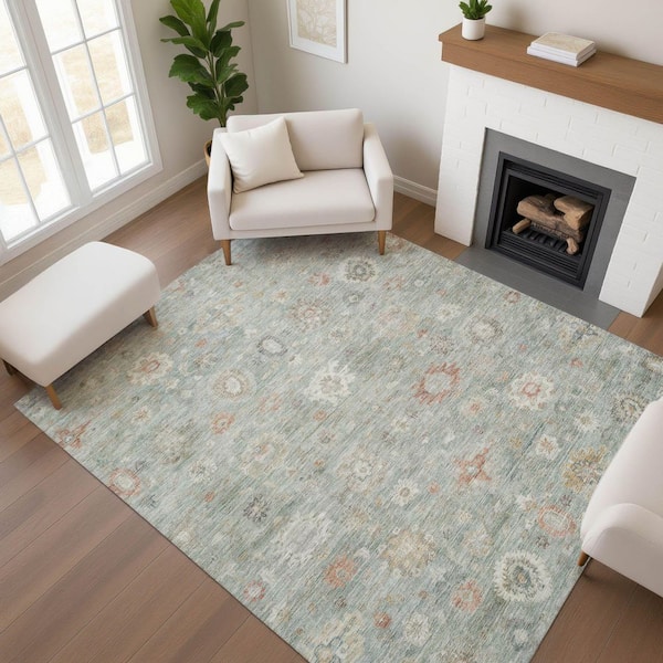 Mayfield Premium Machine Washable Abstract AMF1770 Sage 10 ft. x 14 ft. Area Rug