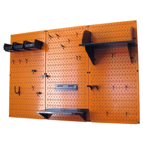 32 in. x 48 in. Metal Pegboard Standard Tool Storage Kit with Orange  Pegboard and Black Peg Accessories