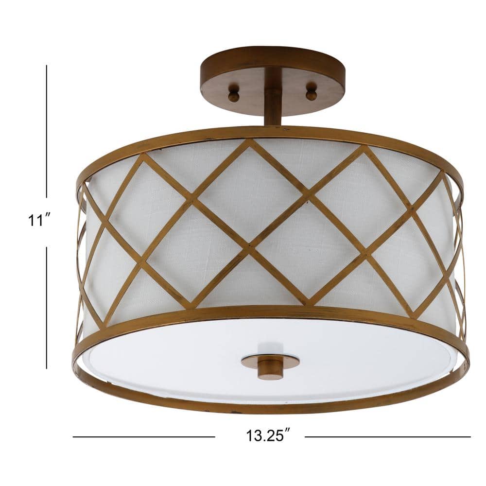 Transitional Elegance 13.25" Gold Metal LED Flush Mount with White Linen Shade