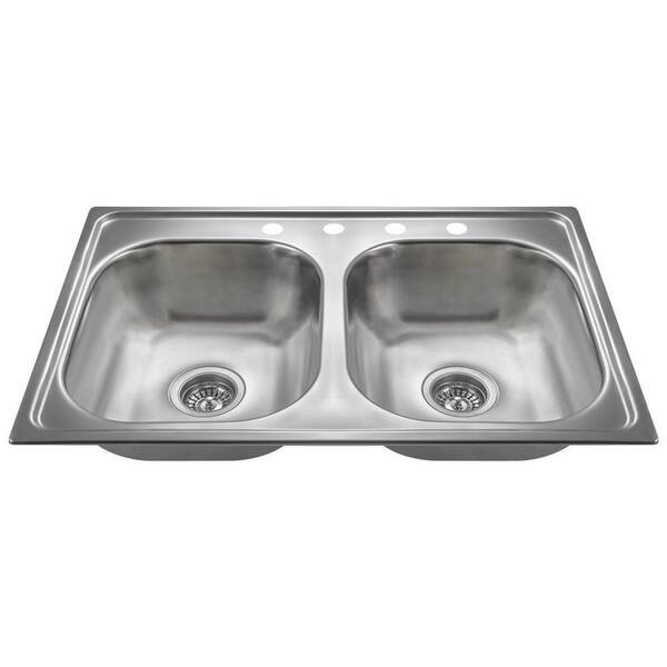 MR Direct Drop-in Stainless Steel 33 in. 4-Hole Double Bowl Kitchen Sink