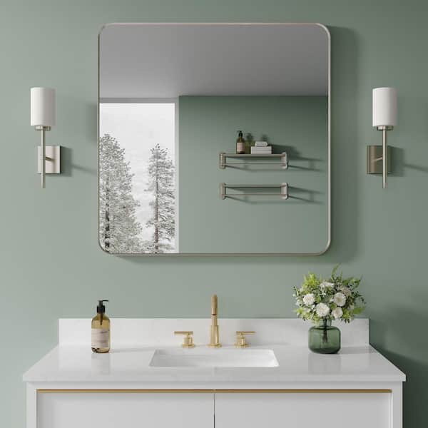 36 in. W x 36 in. H Rectangular Framed Wall Bathroom Vanity Mirror in Brushed Nickel