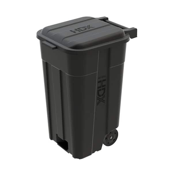 45 Gal. Black Outdoor Vented Trash Can with Wheels, Attached Lid