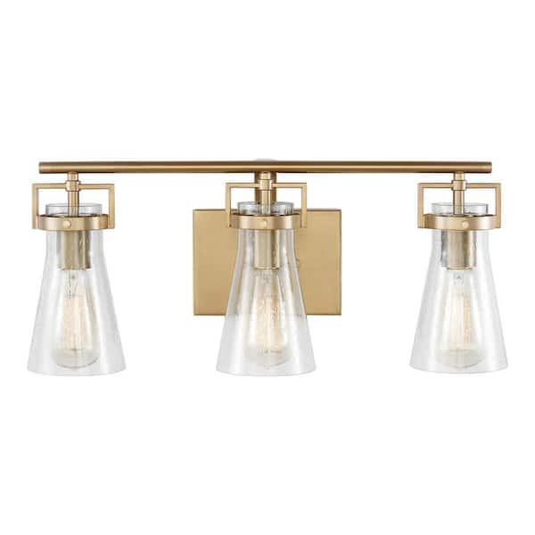 Generation Lighting Vess 3 Light Satin Brass Bathroom Vanity Light With Clear Seeded Glass